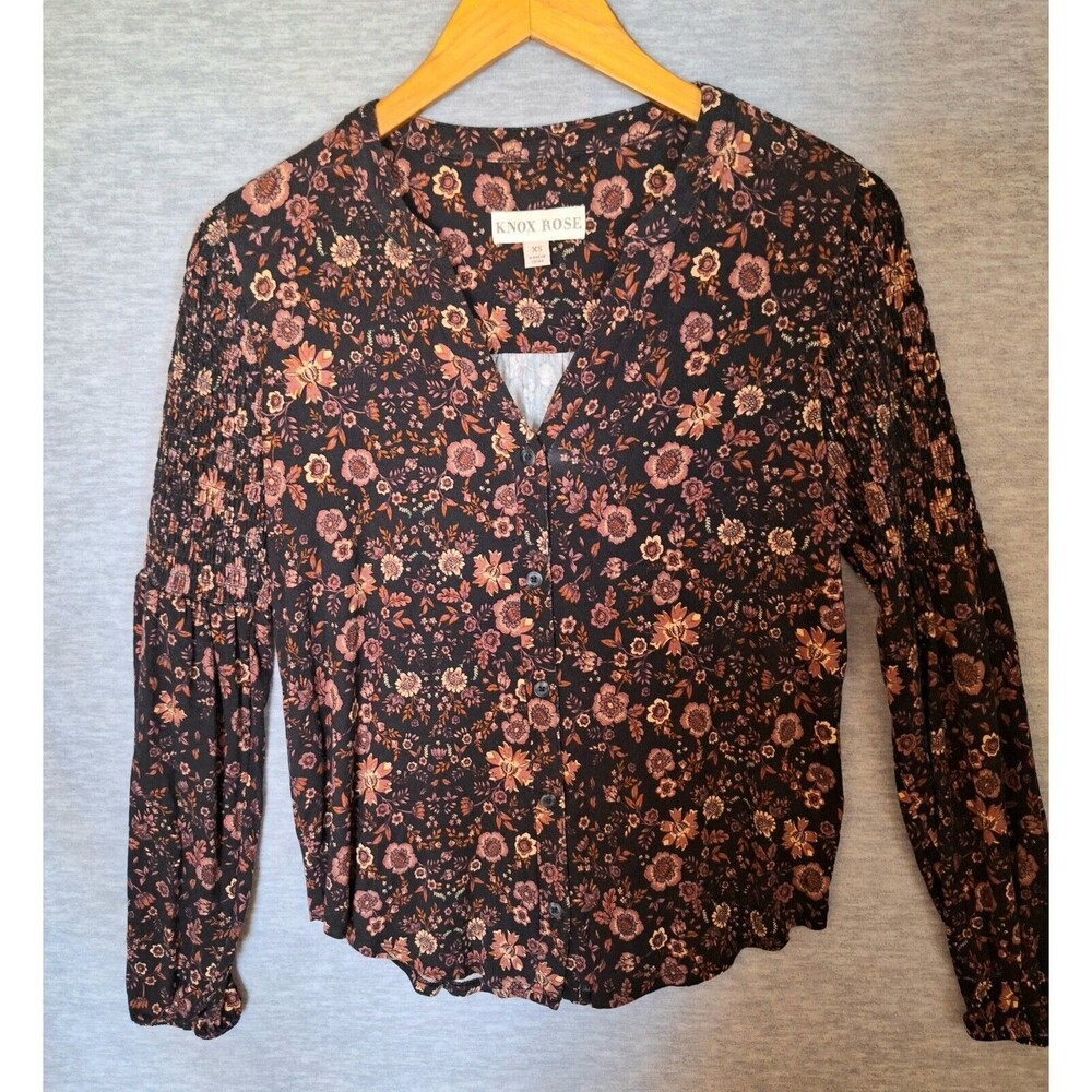 Knox Rose Womens Shirt Top Blouse Extra Small Floral Boho Button Up Ladies